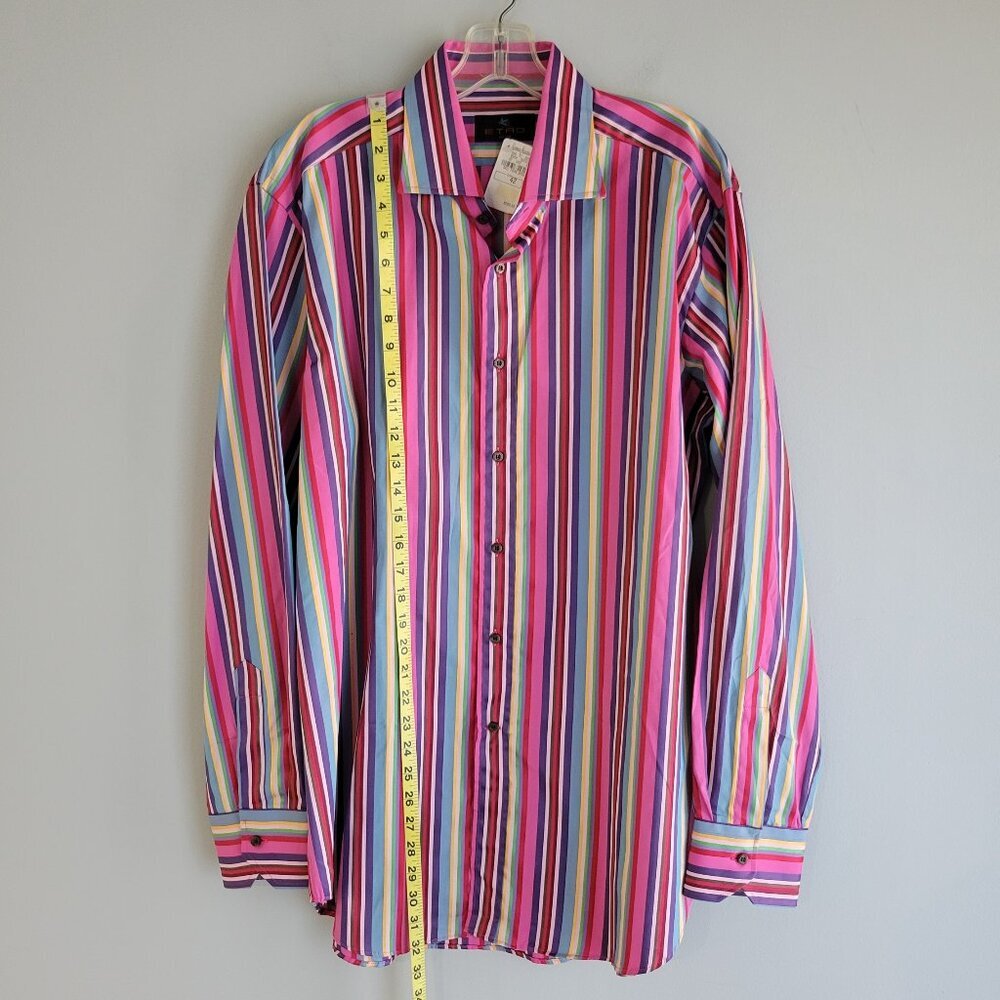 NWT ETRO Milano Rainbow Striped Button Up Men's Shirt Size 42 - Picture 6 of 11